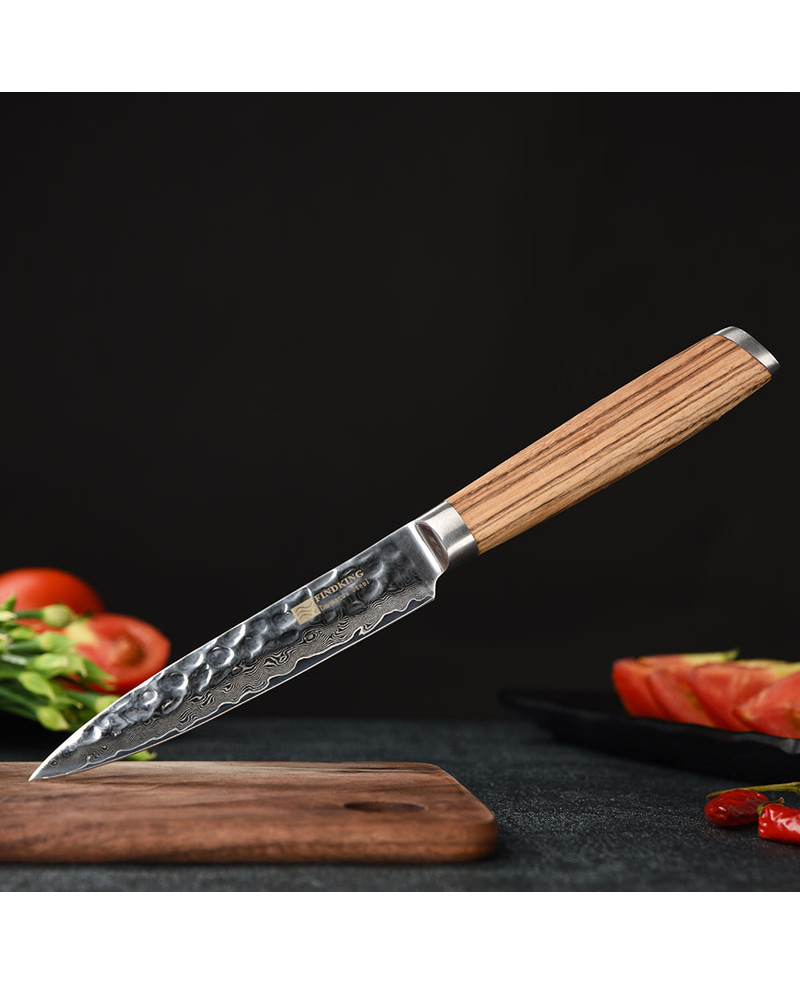Forged Hammer Pattern Craft Zebra Wood Handle Knife