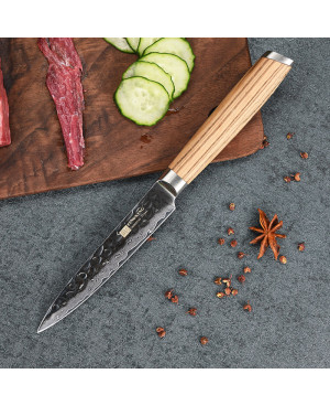Forged Hammer Pattern Craft Zebra Wood Handle Knife